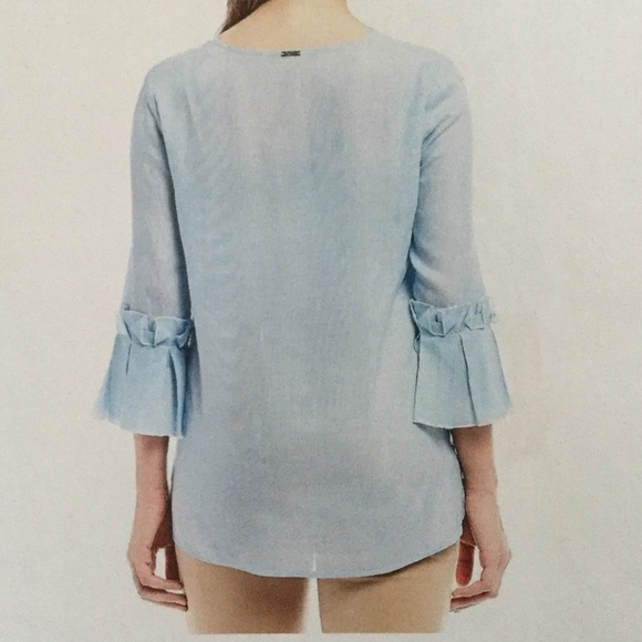 Ivanka Trump - Pink Striped Split Neck Blouse - Picture 2 of 8